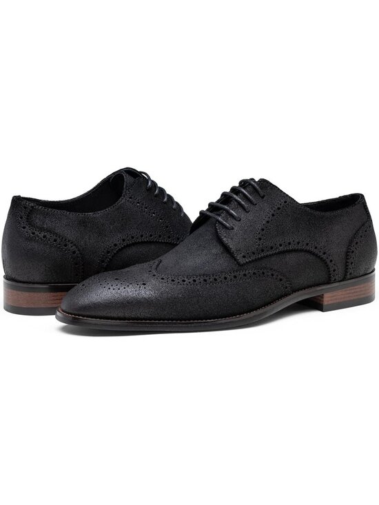 Men\'s Suede Black 1 Dress Shoes Leather Wingtip Formal Business Oxford Shoes
